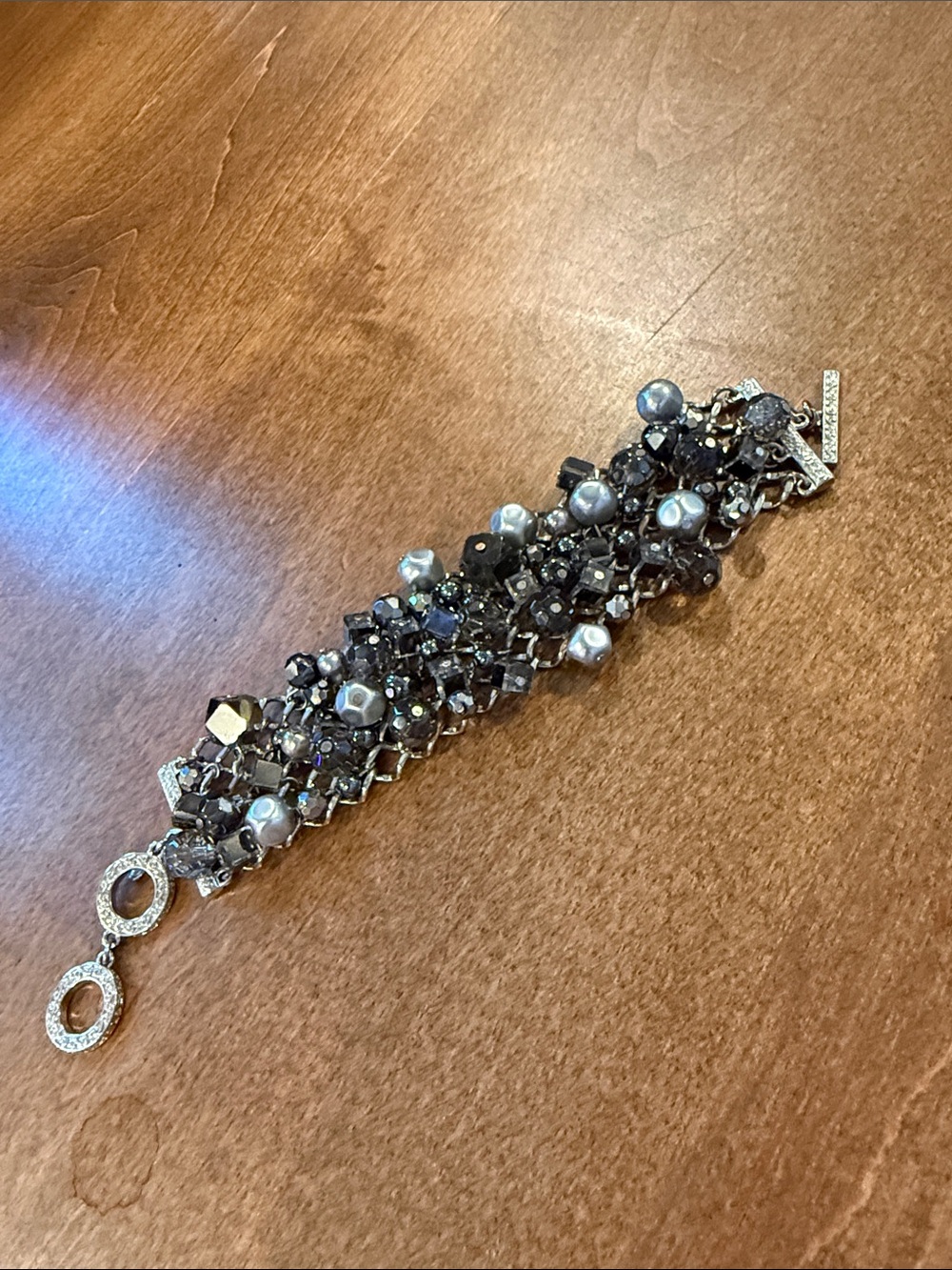 Beaded Cluster Statement Bracelet in Gray and Silver